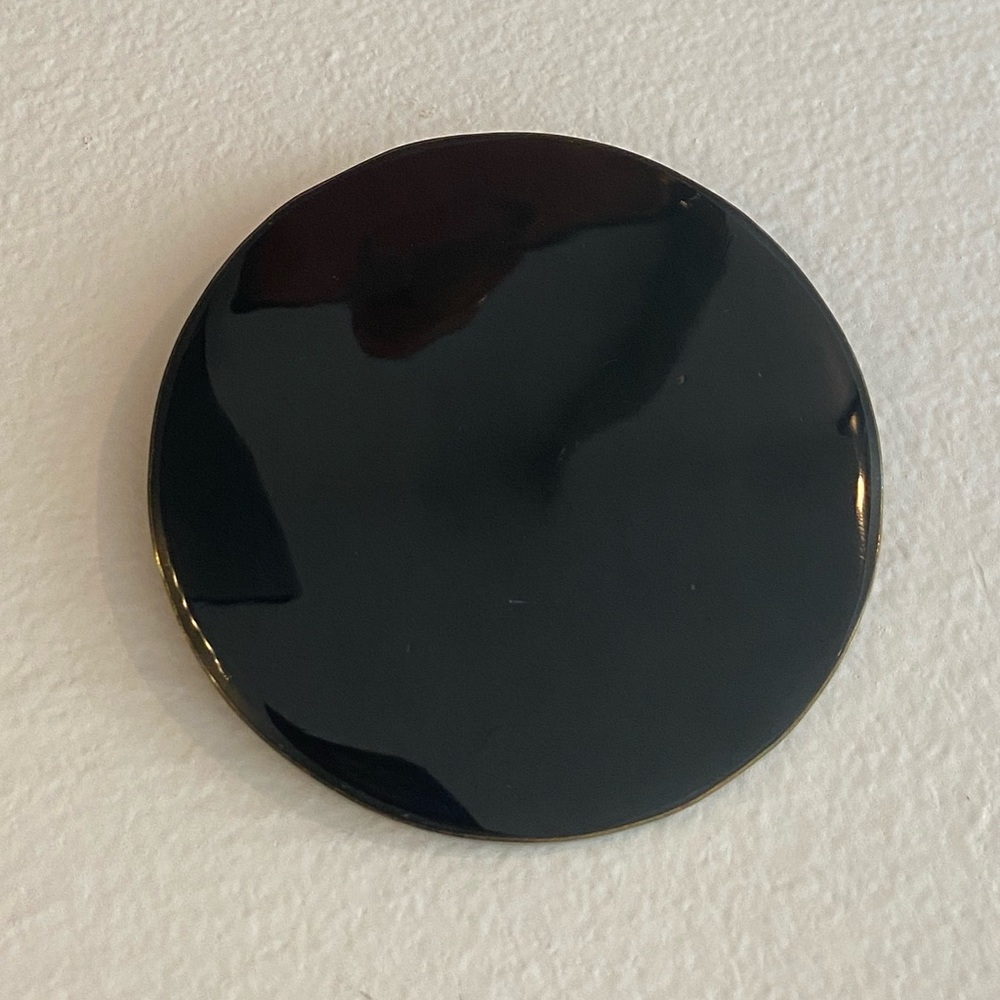 Vintage Oversize Black Enamel Pendant with Brass Back